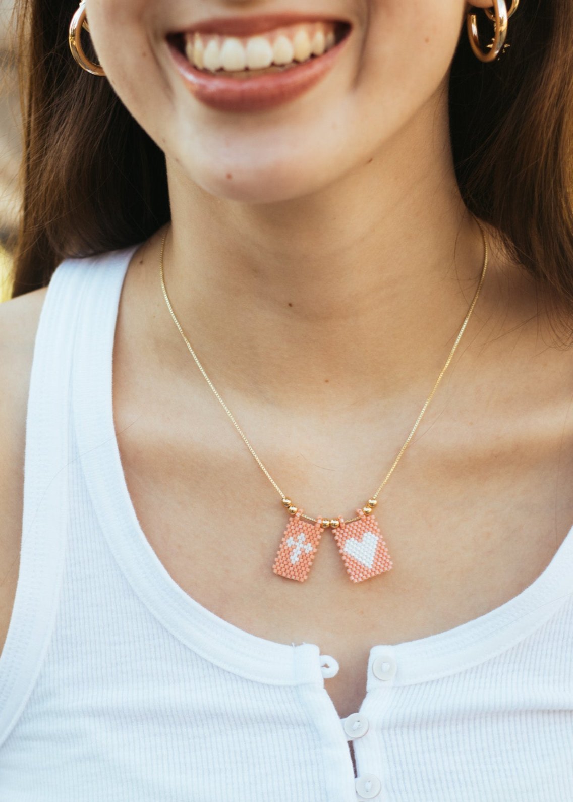 Salmon Crossed Heart Necklace