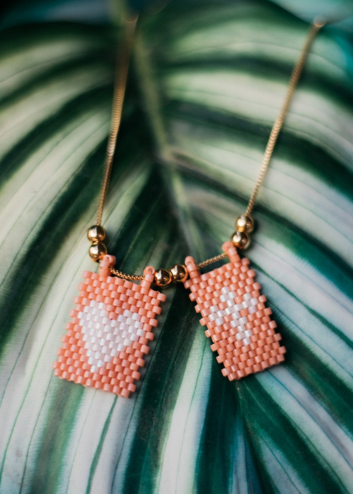 Salmon Crossed Heart Necklace